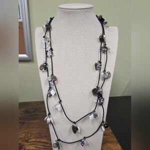 Mother of Pearl, Shell, and Crystal Long Cord Necklace